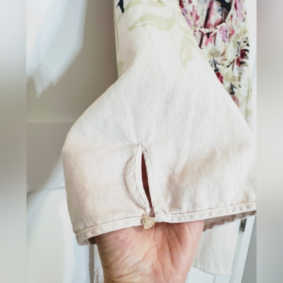 Catherine's Linen & Cotton Tunic Size 2X  22/24W Ivory Green Pink Flowers - Picture 7 of 14